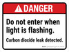 Danger: Do Not Enter When Light Is Flashing Carbon Dioxide Leak Detected ANSI Landscape - Wall Sign