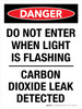 Danger: Do Not Enter When Light Is Flashing - Carbon Dioxide Leak Detected Portrait - Wall Sign