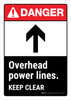 Danger: Overhead Power Lines - Keep Clear ANSI Portrait - Wall Sign