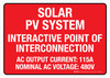 Solar PV System Interactive Point Of Interconnection Red Landscape - Wall Sign Solar PV System Interactive Point Of Interconnection Red Landscape - Wall Sign