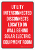 Utility Interconnected Disconnects Located On Wall Behind Solar Electric Equipment Room Red Portrait - Wall Sign Utility Interconnected Disconnects Located On Wall Behind Solar Electric Equipment Room Red Portrait - Wall Sign