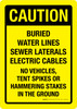 Caution: Buried Water Lines - Sewer Laterals - Electric Cables Portrait - Wall Sign