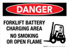 Danger: Forklift Battery Charging Area No Smoking Or Open Flame Landscape - Wall Sign