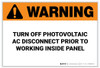Warning: Turn Off Photovoltaic AC Disconnect - Solar Panel Label