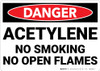 Danger: Acetylene No Smoking No Open Flames - Wall Sign Danger: Acetylene No Smoking No Open Flames - Wall Sign