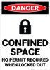 Danger: Confined Space No Permit Required When Locked Out Sign With Icon - Wall Sign