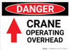 Danger: Crane Operating Overhead Sign With Arrow - Wall Sign