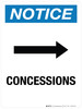 Notice: Concessions (Arrow Right) Portrait - Wall Sign