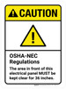 Caution: OSHA/NEC Regulations - Area In Front Of This Electrical Panel Must Be Kept Clear ANSI Portrait - Wall Sign Caution: OSHA/NEC Regulations - Area In Front Of This Electrical Panel Must Be Kept Clear ANSI Portrait - Wall Sign