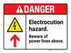 Danger: Electrocution Hazard Beware Of Power Lines Above ANSI Landscape - Wall Sign Danger: Electrocution Hazard Beware Of Power Lines Above ANSI Landscape - Wall Sign