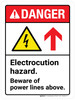 Danger: Electrocution Hazard Beware Of Power Lines Above ANSI Portrait - Wall Sign