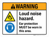 Warning: Loud Noise Hazard Ear Protection Must Be Worn In This Area ANSI Landscape - Wall Sign
