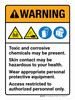 Warning: Toxic And Corrosive Chemicals May Be Present Skin Contact May Be Hazardous Portrait - Wall Sign
