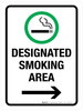 Designated Smoking Area with Right Arrow Portrait - Wall Sign