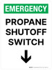 Emergency: Propane Shutoff Switch with Arrow Down Portrait - Wall Sign Emergency: Propane Shutoff Switch with Arrow Down Portrait - Wall Sign