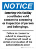 Notice: Entering This Facility Constitutes Valid Consent to Screening Portrait - Wall Sign Notice: Entering This Facility Constitutes Valid Consent to Screening Portrait - Wall Sign