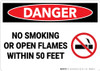 Danger: No Smoking Open Flames Within 50 Feet - Wall Sign