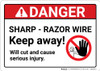Danger: Sharp Razor Wire - Wall Sign Danger: Sharp Razor Wire - Wall Sign