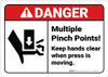 Danger: Pinch Points Keep Hands Clear Press Moving With Icon ANSI - Wall Sign