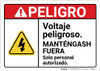 Danger: Dangerous Voltage Stay Out Authorized Personnel Only Spanish ANSI - Wall Sign