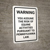Risk Warning of Equine Activities - Pennsylvania Law - Wall Sign