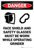 Danger: Faceshield Safety Glasses Worn Operating Grinder Sign With Icons - Wall Sign
