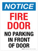 Notice: Fire Door No Parking In Front Of Door Portrait - Wall Sign