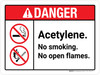 Danger: Acetylene No Smoking No Open Flames ANSI Landscape - Wall Sign Danger: Acetylene No Smoking No Open Flames ANSI Landscape - Wall Sign