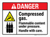 Danger: Compressed Gas Flammable Content Under Pressure Handle With Care ANSI Landscape - Wall Sign