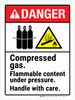 Danger: Compressed Gas Flammable Content Under Pressure Handle With Care ANSI Portrait - Wall Sign Danger: Compressed Gas Flammable Content Under Pressure Handle With Care ANSI Portrait - Wall Sign