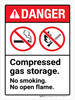 Danger: Compressed Gas Storage No Smoking No Open Flame ANSI Portrait - Wall Sign Danger: Compressed Gas Storage No Smoking No Open Flame ANSI Portrait - Wall Sign