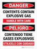Danger: Contents Contain Explosive Gas (Handle With Care) Bilingual Portrait - Wall Sign