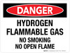 Danger: Hydrogen Flammable Gas No Smoking No Open Flame Landscape - Wall Sign Danger: Hydrogen Flammable Gas No Smoking No Open Flame Landscape - Wall Sign