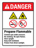Danger: Propane Flammable Contains Gas Under Pressure No Smoking No Open Flames ANSI Portrait - Wall Sign Danger: Propane Flammable Contains Gas Under Pressure No Smoking No Open Flames ANSI Portrait - Wall Sign