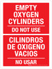 Empty Oxygen Cylinders Do Not Use Bilingual Portrait - Wall Sign Empty Oxygen Cylinders Do Not Use Bilingual Portrait - Wall Sign