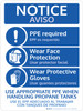 Notice: Use Appropriate PPE When Handling Propane Tanks Bilingual Portrait - Wall Sign Notice: Use Appropriate PPE When Handling Propane Tanks Bilingual Portrait - Wall Sign