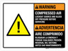 Warning: Compressed Air Lockout Source And Bleed Off Pressure Before Servicing Bilingual ANSI Landscape - Wall Sign Warning: Compressed Air Lockout Source And Bleed Off Pressure Before Servicing Bilingual ANSI Landscape - Wall Sign