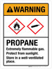 Warning: Propane Extremely Flammable Gas Protect From Sunlight Store In A Well-Ventilated Place ANSI Portrait - Wall Sign Warning: Propane Extremely Flammable Gas Protect From Sunlight Store In A Well-Ventilated Place ANSI Portrait - Wall Sign