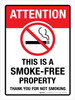 Attention: This Is A Smoke-Free Property Thank You For Not Smoking Portrait - Wall Sign