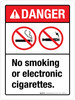 Danger: No Smoking Or Electronic Cigarettes ANSI Portrait - Wall Sign