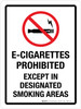 E-Cigarettes Prohibited Except In Designated Smoking Areas Portrait - Wall Sign