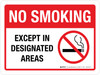 No Smoking: Except In Designated Areas with Icon Landscape - Wall Sign No Smoking: Except In Designated Areas with Icon Landscape - Wall Sign