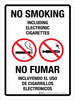 No Smoking Including Electronic Cigarettes Bilingual Portrait - Wall Sign