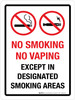 No Smoking No Vaping Except in Smoking Designated Areas Portrait - Wall Sign No Smoking No Vaping Except in Smoking Designated Areas Portrait - Wall Sign