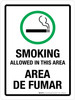 Smoking Allowed In This Area (Area De Fumar) Bilingual Portrait - Wall Sign Smoking Allowed In This Area (Area De Fumar) Bilingual Portrait - Wall Sign