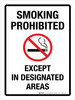 Smoking Prohibited Except In Designated Areas Portrait - Wall Sign