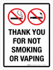 Thank You For Not Smoking Or Vaping Portrait - Wall Sign Thank You For Not Smoking Or Vaping Portrait - Wall Sign