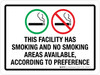 This Facility Has Smoking and No Smoking Areas Available According to Preference Landscape - Wall Sign