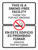 This Is A Smoke-Free Facility - Thank You For Not Smoking with Icon Bilingual Portrait - Wall Sign This Is A Smoke-Free Facility - Thank You For Not Smoking with Icon Bilingual Portrait - Wall Sign