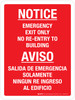Notice - Emergency Exit Only No Re-Entry To Building - Bilingual Portrait - Wall Sign